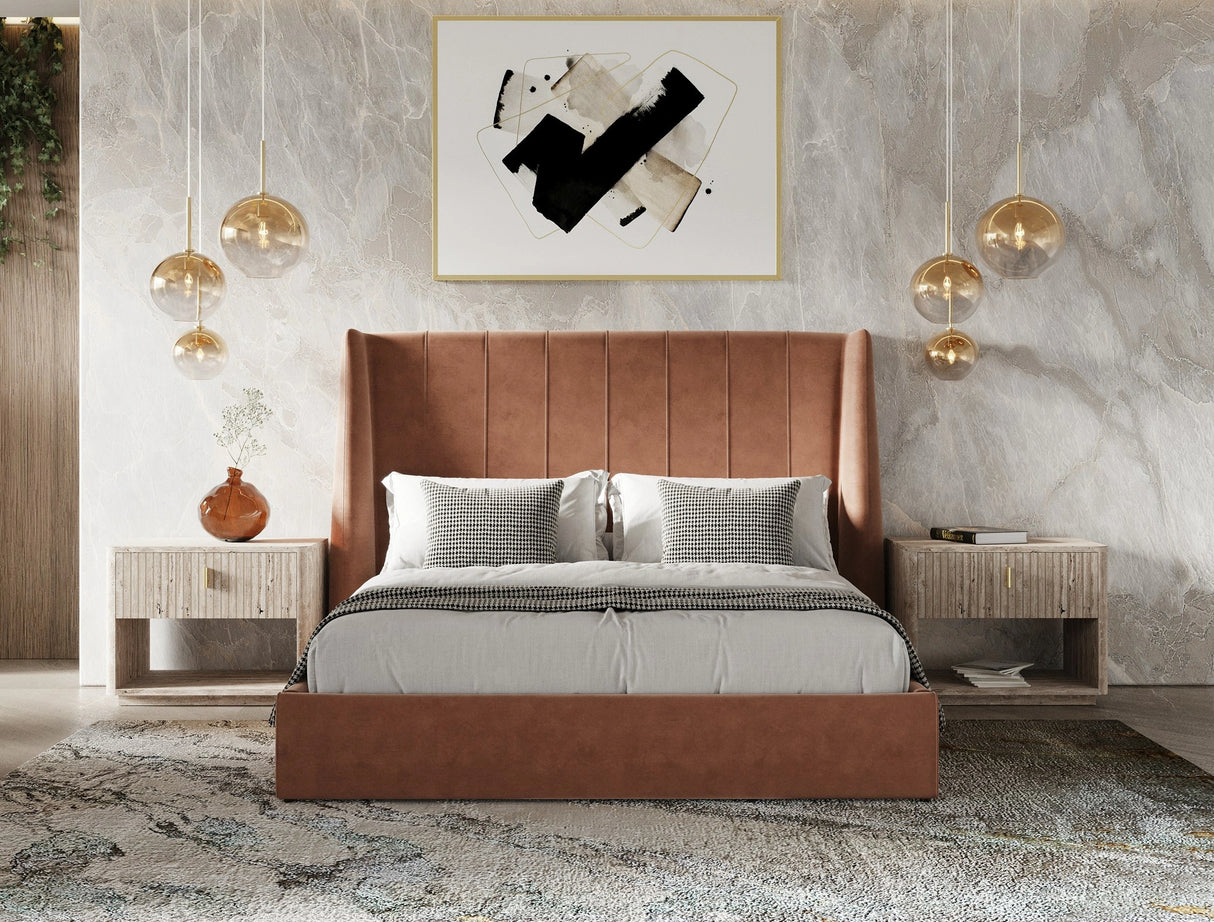 Roma - Modern Burnt Orange Microfiber Upholstered Bed