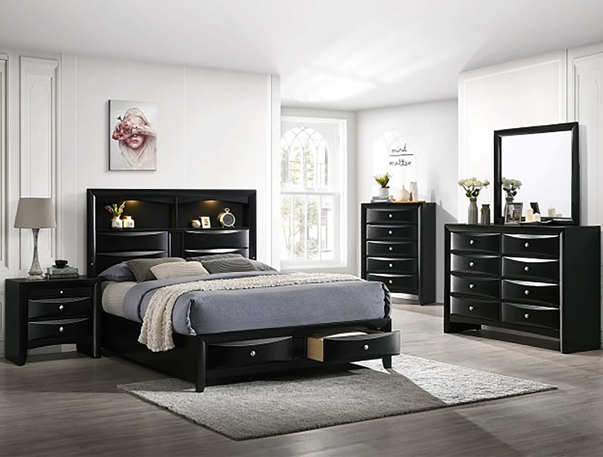 Crown Mark Furniture Fallon King Platform Bed with Storage in Black B4288-K