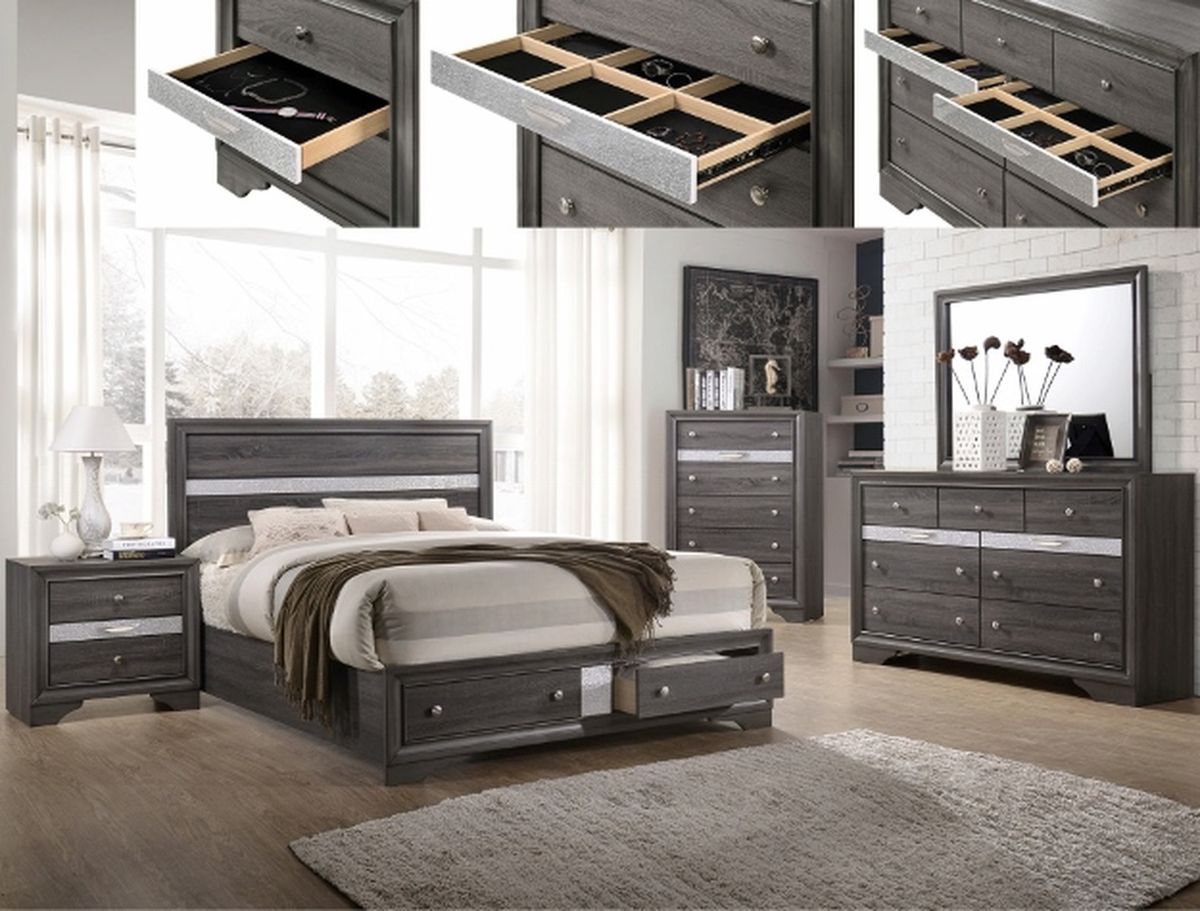 Crown Mark Regata King Storage Bed in Grey