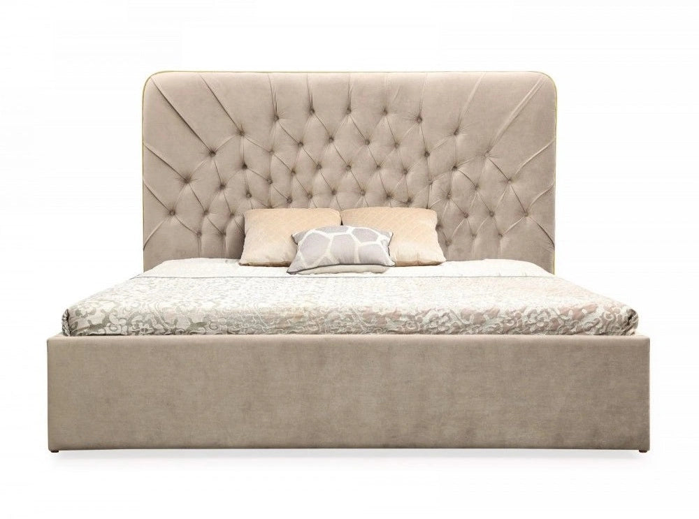 Moontide - Glam Beige Velvet and Brushed Brass Bed
