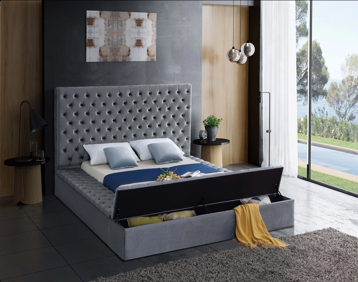 Bliss Grey Velvet King Bed (3 Boxes)