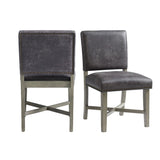 Elements International Collins Side Chair Stretcher with Brown PU (Set of 2) in Weathered Gray image