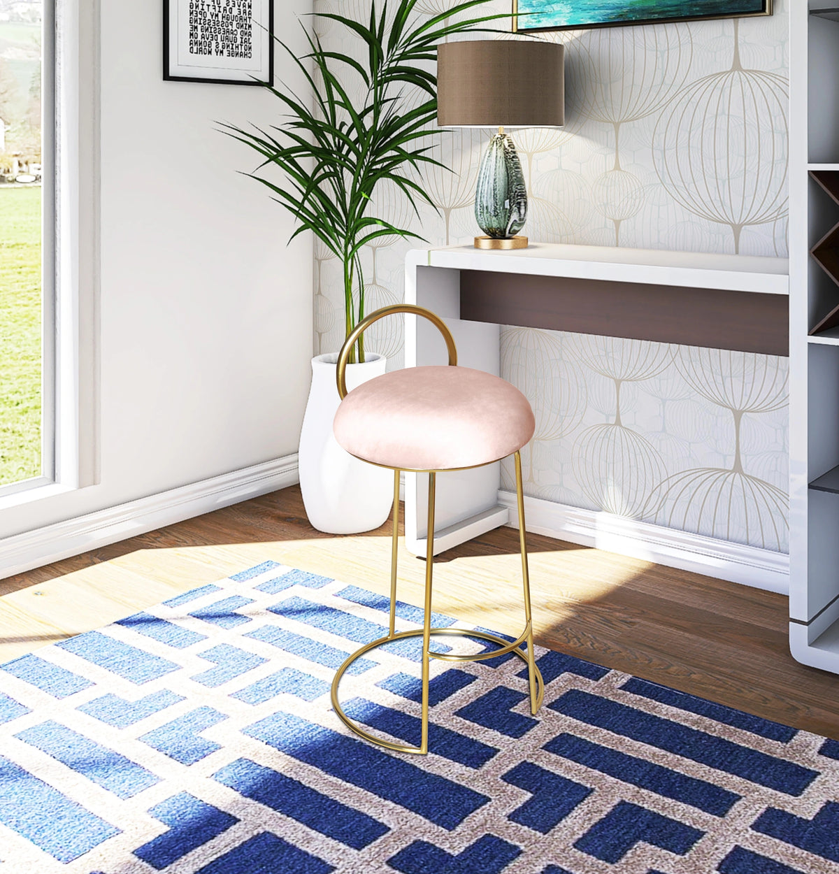 Ring Pink Velvet Counter Stool