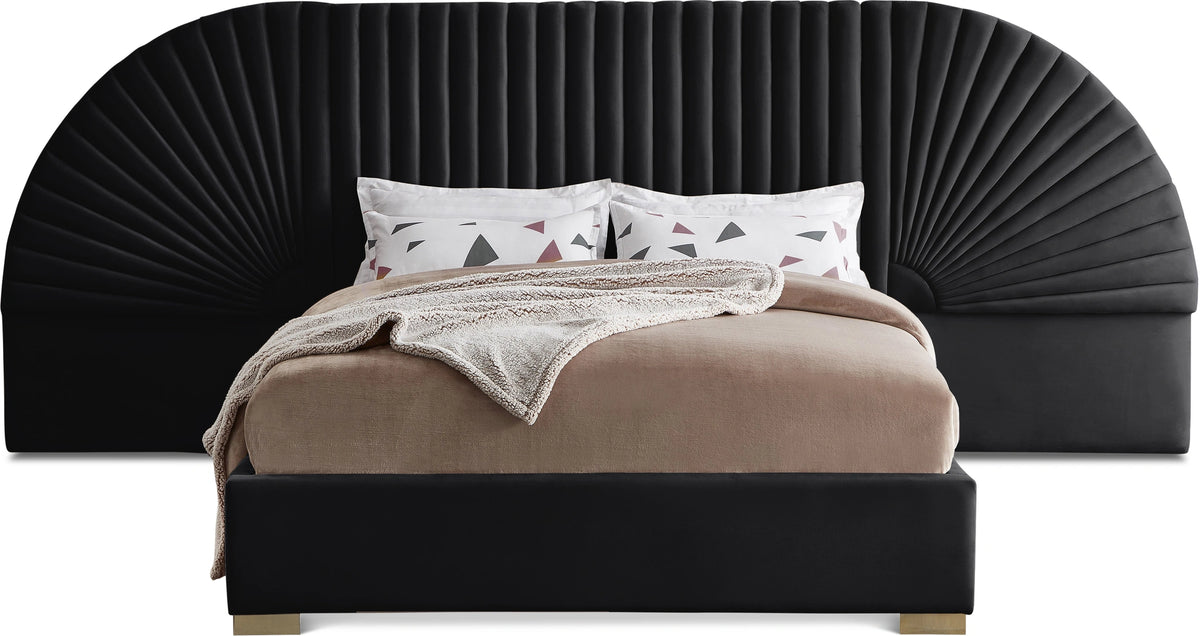 Cleo Black Velvet Queen Bed (3 Boxes)