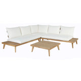 Tavira - Outdoor Off-White Fabric + Eucalyptus Sectional Sofa + Coffee Table Set
