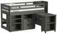 Elements International Cali Kids Full Junior Loft Bed with Staircase, Storage and Desk in Sleek Gray image