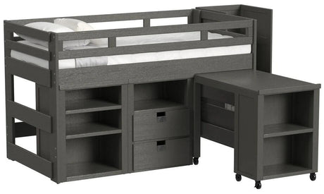 Elements International Cali Kids Full Junior Loft Bed with Staircase, Storage and Desk in Sleek Gray image