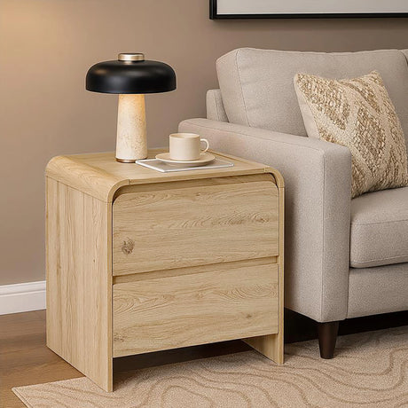 Mara Two Drawer End Table / Bedside Table-Natural