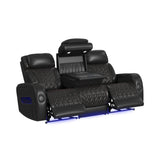 Prime Time P3 Living Room Set in Jett Black with Red Stitching