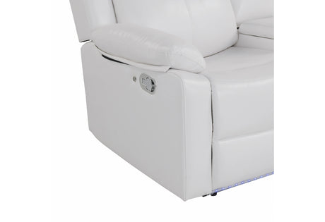 U6026 Blanche White Rec Sofa/Console Rec Loveseat with LED and Speaker