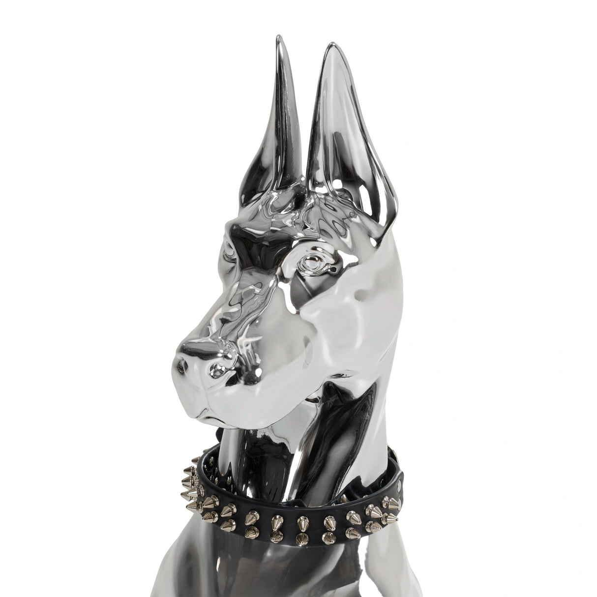 Doberman Dog - Silver Fiberglass Sculpture