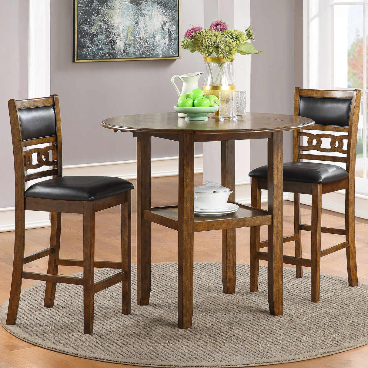 Gia 3 Pc 42" Counter Drop Leaf Table & 2 Chairs-Brown