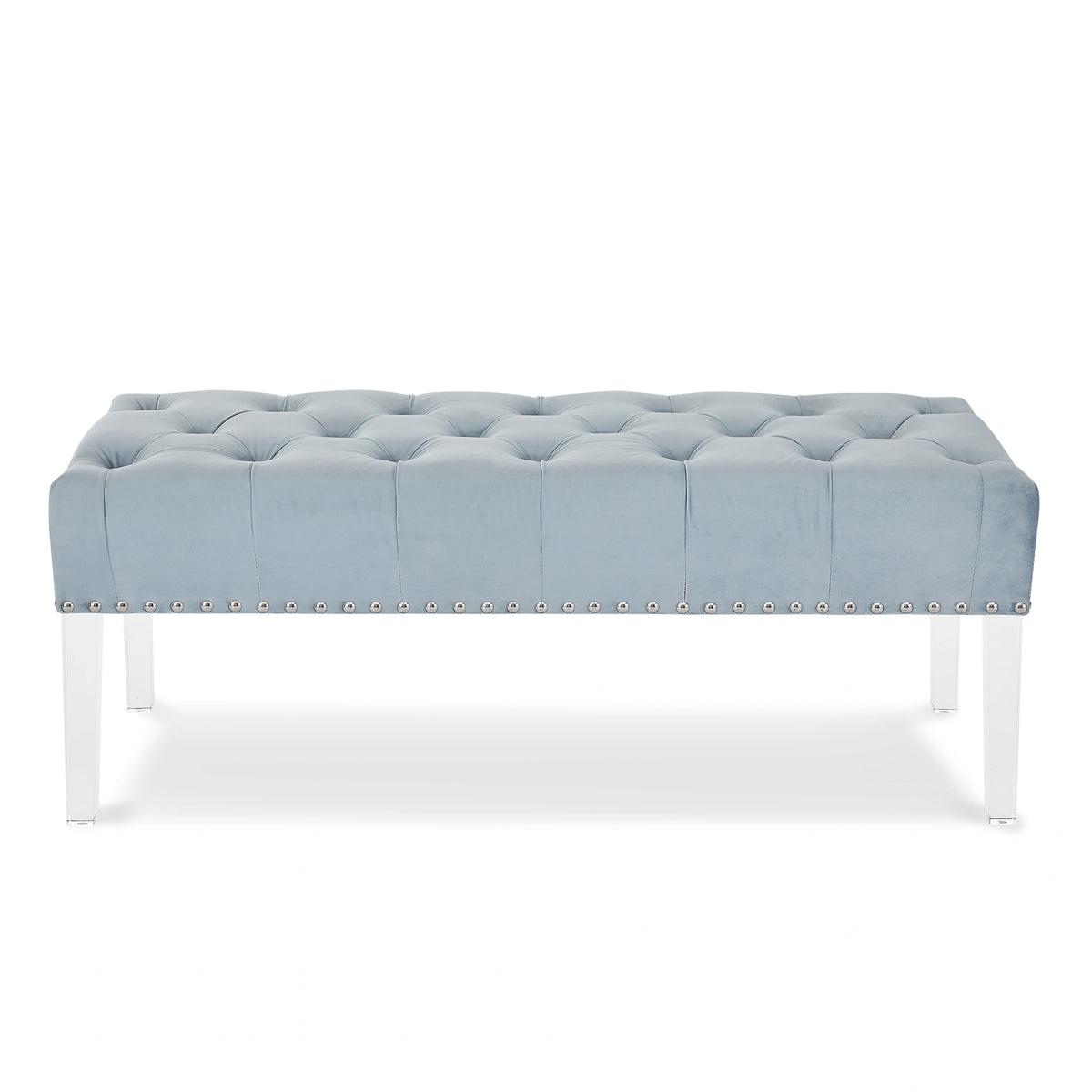 VIVIAN LIGHT BLUE VELVET BENCH WITH CRYSTAL BUTTONS