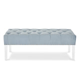 VIVIAN LIGHT BLUE VELVET BENCH WITH CRYSTAL BUTTONS