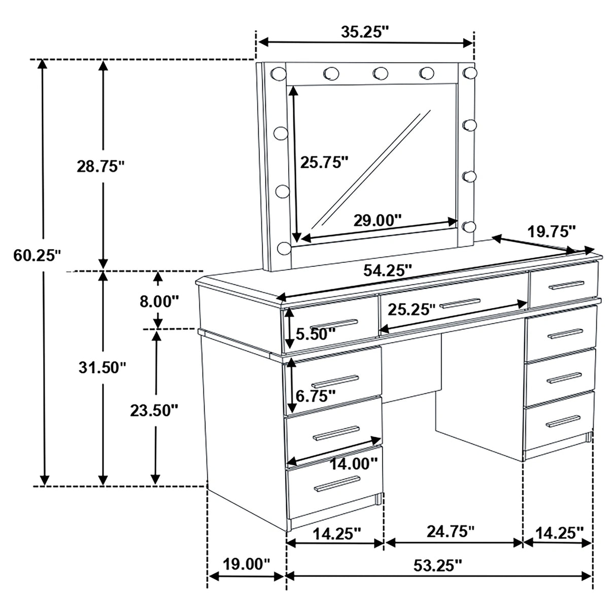 Felicity Makeup Vanity Table with LED Mirror