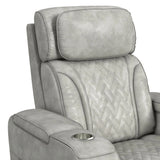 Prime Time P3 Recliner with 7 Colors LED, Cup Holders and Wireless Charger Controller in Leather Gel Light Grey