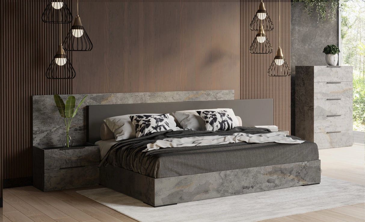 Ferrara - Modern Volcano Oxide Grey Bed with Nightstands