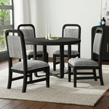 Ridgemont Standard Height Dining Set in Black with Grain-Table and Four Grey Fabric Chairs