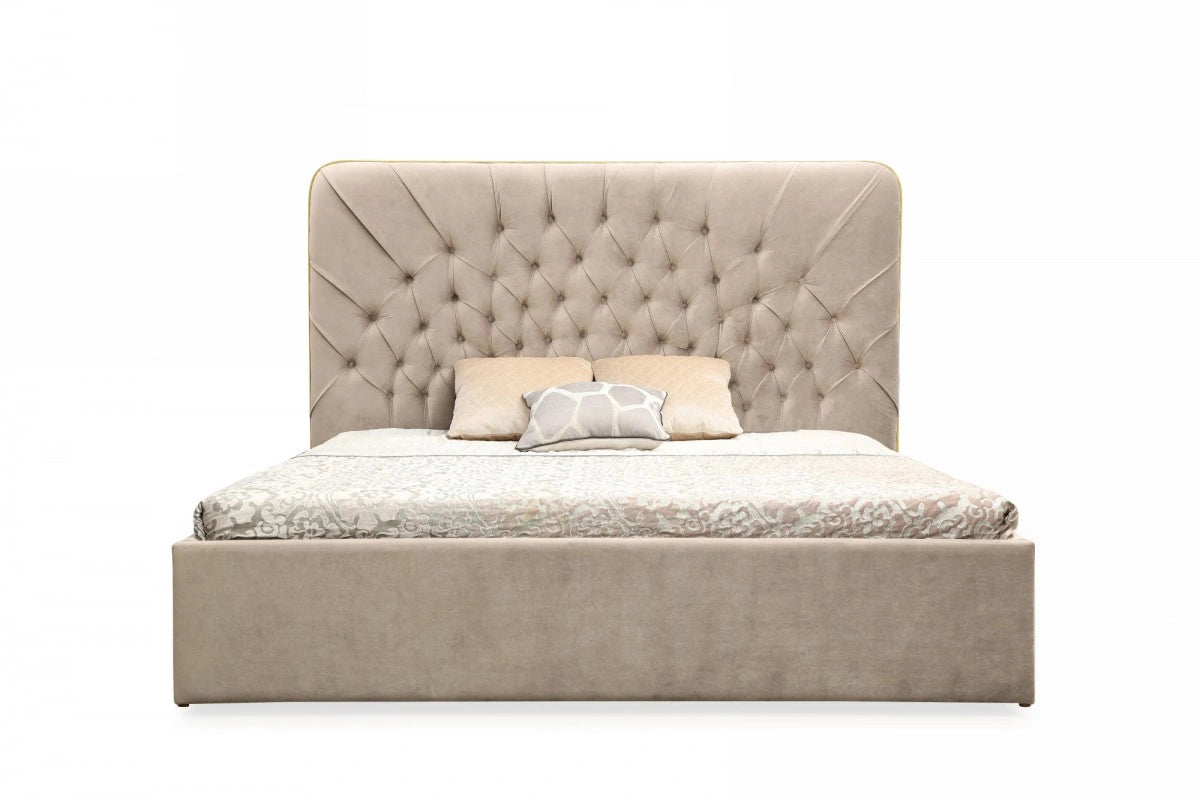 Moontide - Glam Beige Velvet and Brushed Brass 4-Piece Bedroom Set