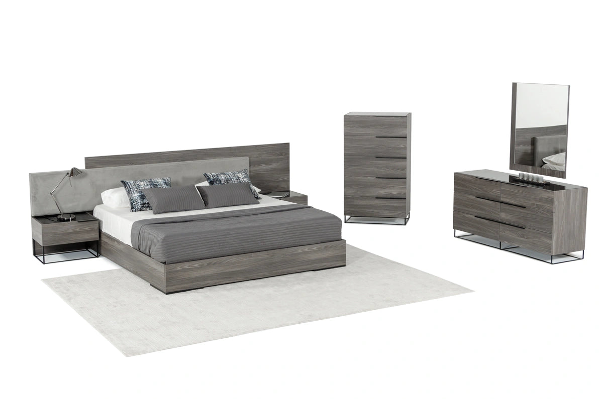 Enzo Italian Modern Grey Oak & Fabric Bedroom Set