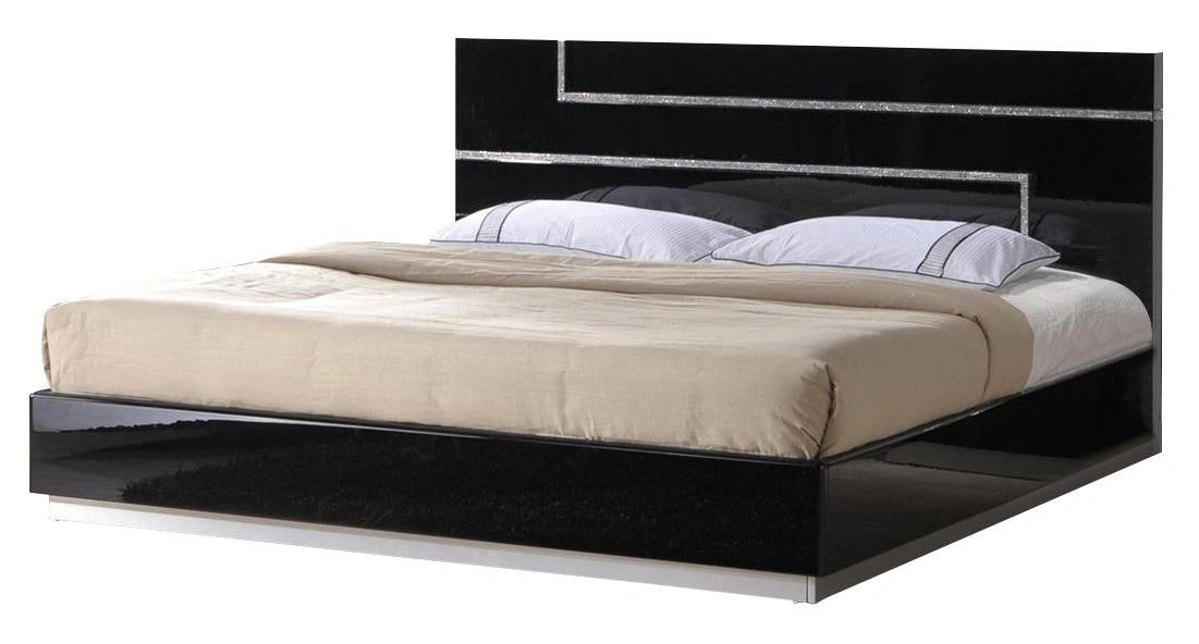 J&M Lucca Queen Platform Bed in Black Lacquer