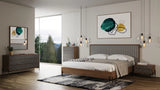 Metcalf - Mid-Century Walnut & Grey Bed w/ Two Nightstands