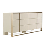 Cartier - Modern Beige Velvet + Brushed Brass 4-Piece Bedroom Set