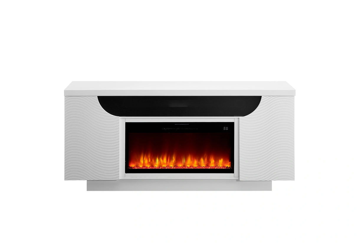 Aileen White 66" Ent Unit with LED, Speakers, Crystal and Pop-Up Doors