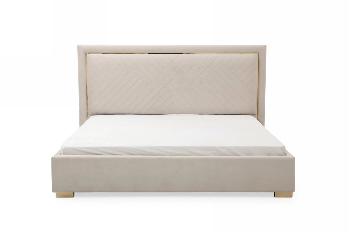 Corrico - Off White Velvet Modern Bed