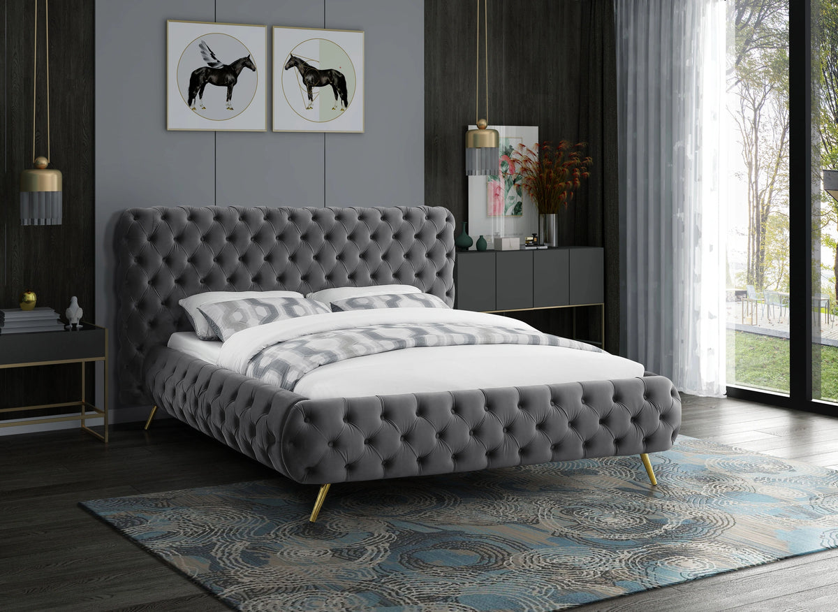 Delano Grey Velvet Queen Bed