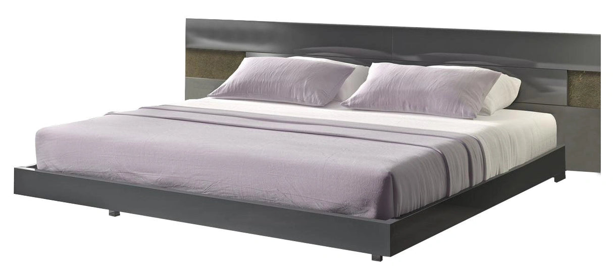 J&M Braga Queen Platform Bed in Grey Lacquer