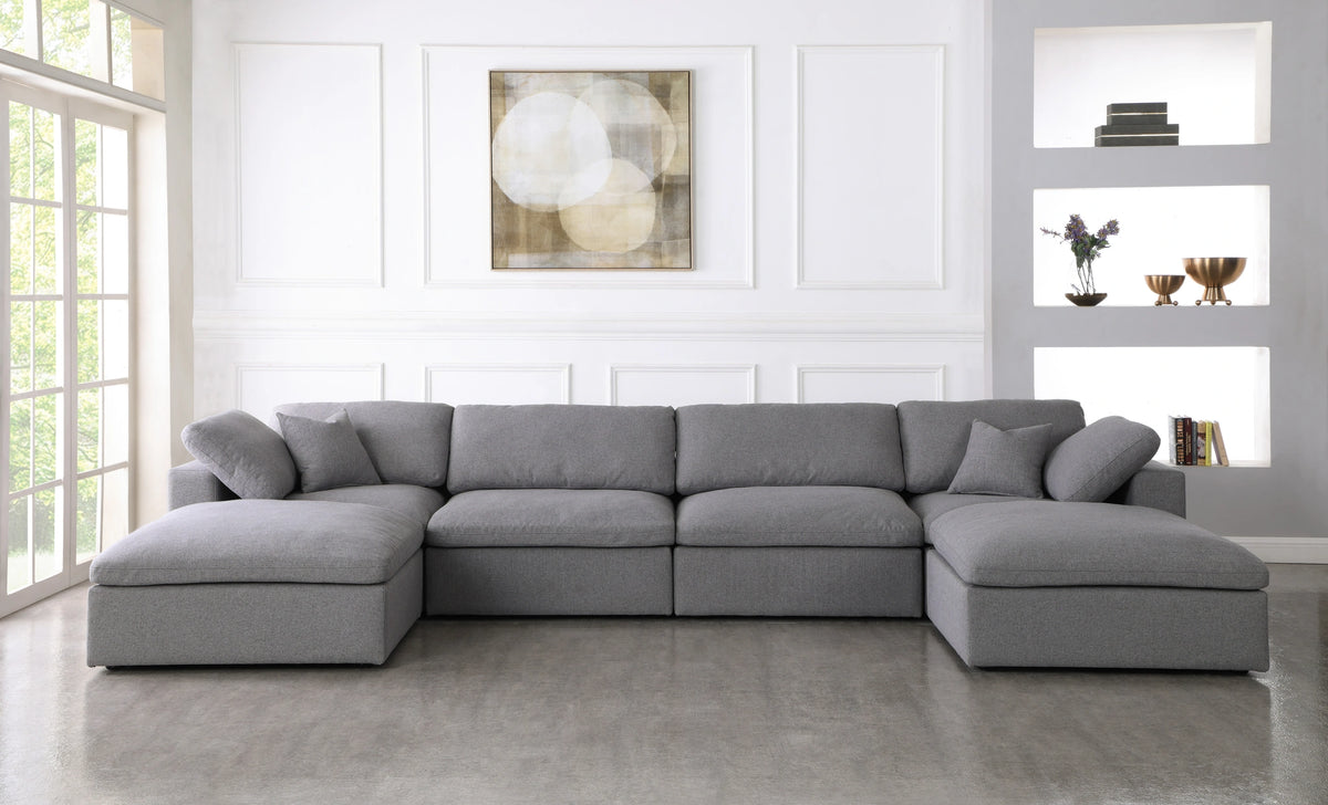 Serene Grey Linen Fabric Deluxe Cloud Modular Sectional