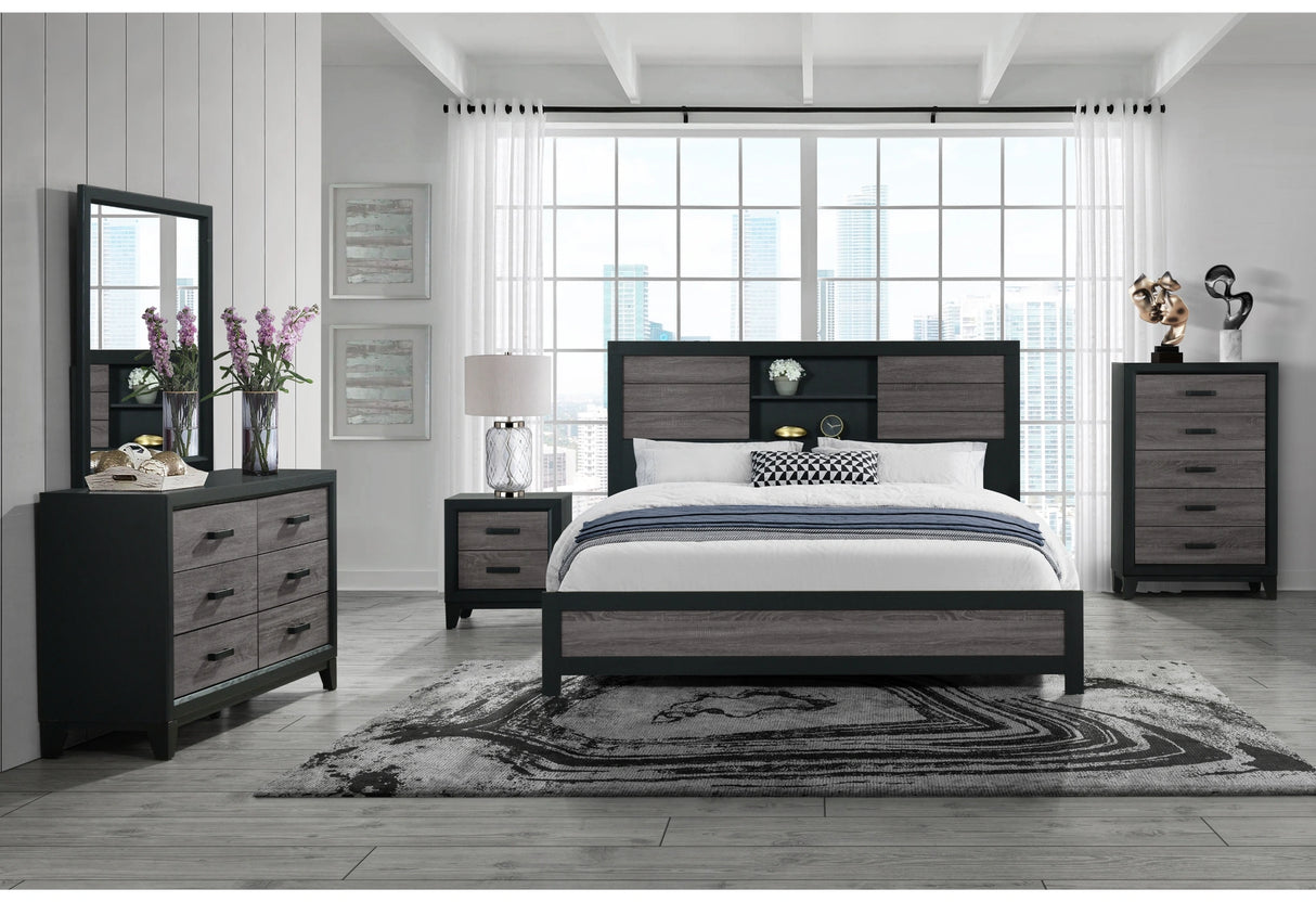 Lisbon Grey/Black Bookcase Bed Group