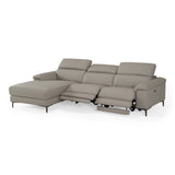 Meidas - Modern Light Grey Leather Sectional Sofa + 2 Recliners - Left Facing Chaise