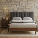 Vance Grey Linen Fabric Queen Bed (3 Boxes)