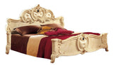 ESF Furniture Barocco King Leather Panel Bed in Ivory