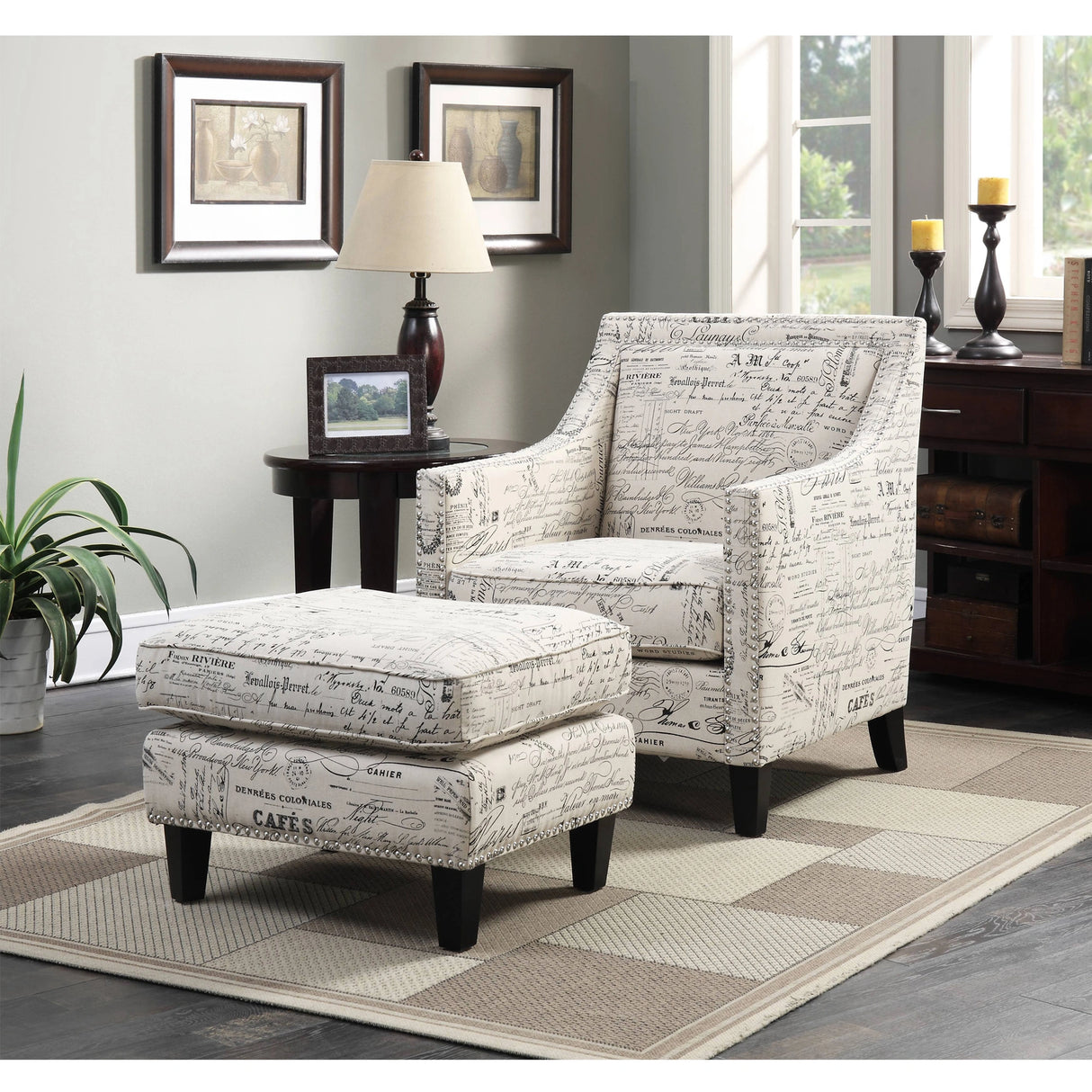 Erica 497 Ottoman W/Chrome Nail French Script (ISTA 3)