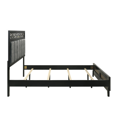 Obsidian 5/0 Q Headboard, Footboard & Slats-Black