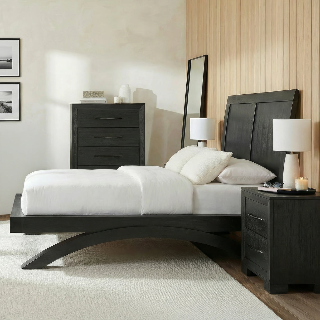 Allan Bedroom Set with 2 Nightstands in Black