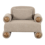 Odette - Modern Beige Fabric + White Burl Accent Chair