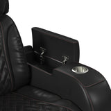 Prime Time P3 Sofa with I Table, reading light, heat, massage, LED, and speaker in Jett Black with Red Stitching