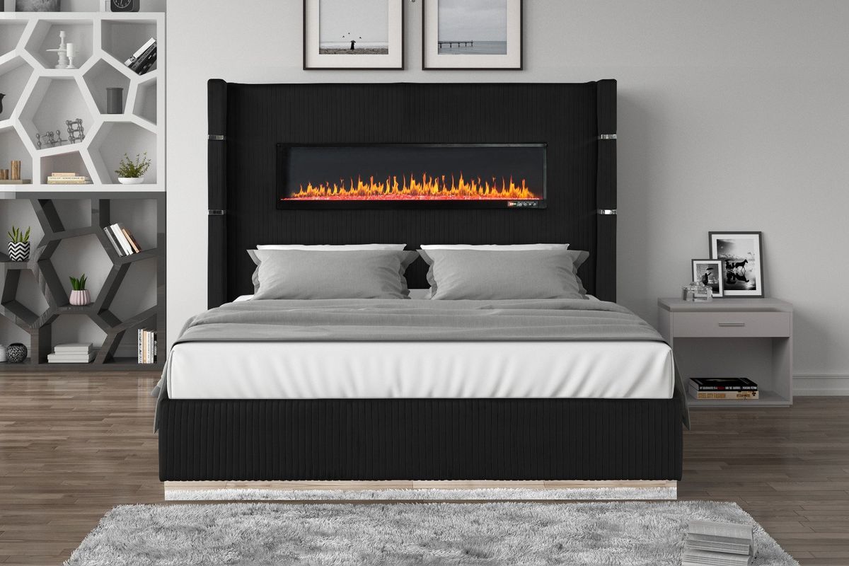 Galaxy Home Lizelle King Bed in with Ambient Lighting in Black