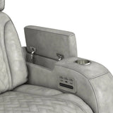 Prime Time P3 3PC Living Room Set with 7 Colors LED in Leather Gel Light Grey-Sofa, Loveseat & Recliner