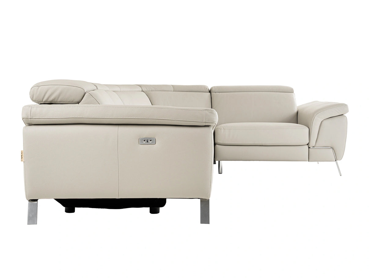 Mini Wonder - Italian Modern Grey Leather Sectional Sofa with Left Facing Recliner
