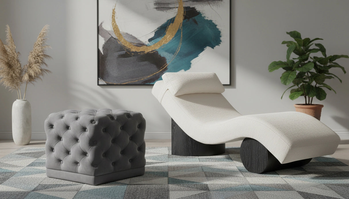 Stella Grey Velvet Ottoman/Stool
