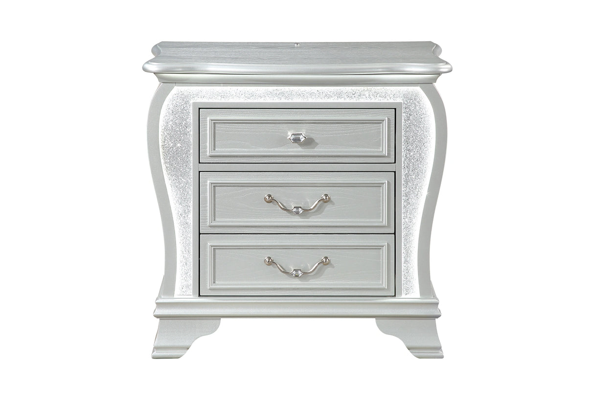 Aria Silver Nightstand with LED