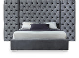 Grande Grey Velvet Queen Bed (3 Boxes)