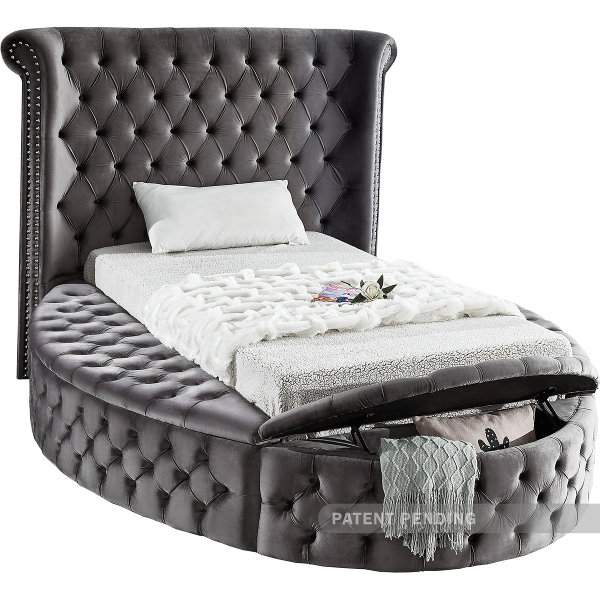 Luxus Grey Velvet Twin Bed (3 Boxes)