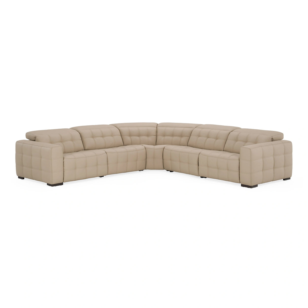 Carney - Modern Beige Leather Sectional Sofa + 3 Recliners
