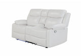 U6026 Blanche White Console Reclining Loveseat with LED and Speaker